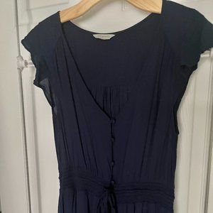 Lucky Brand Inky Blue Midi Dress with Full-Lenth Buttons and Cinched Waist